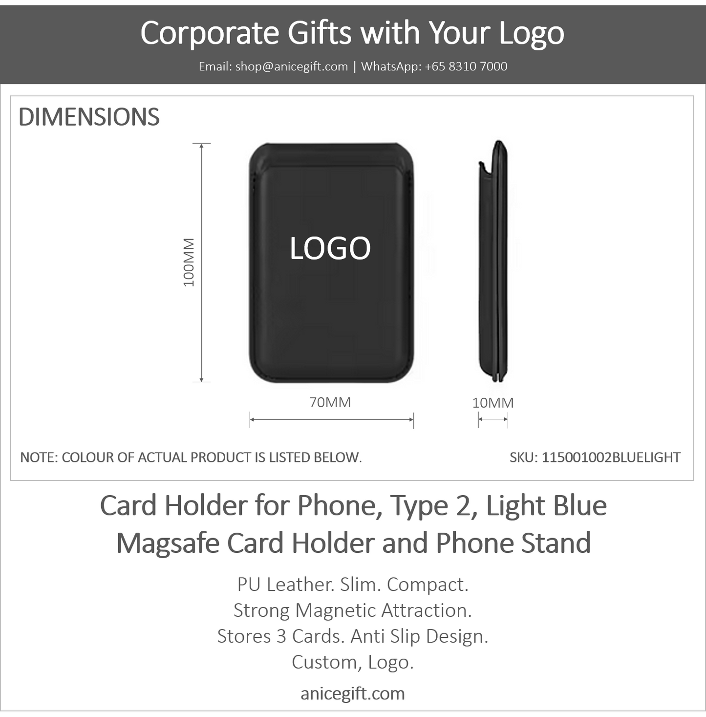 Card Holder for Phone, Type 2, Light Blue | Magsafe Card Holder and Phone Stand