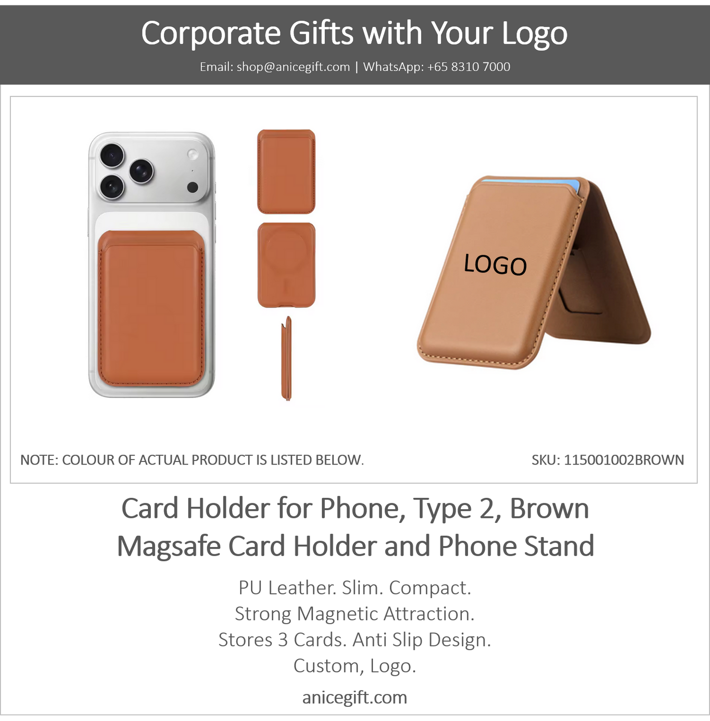 Card Holder for Phone, Type 2, Brown | Magsafe Card Holder and Phone Stand