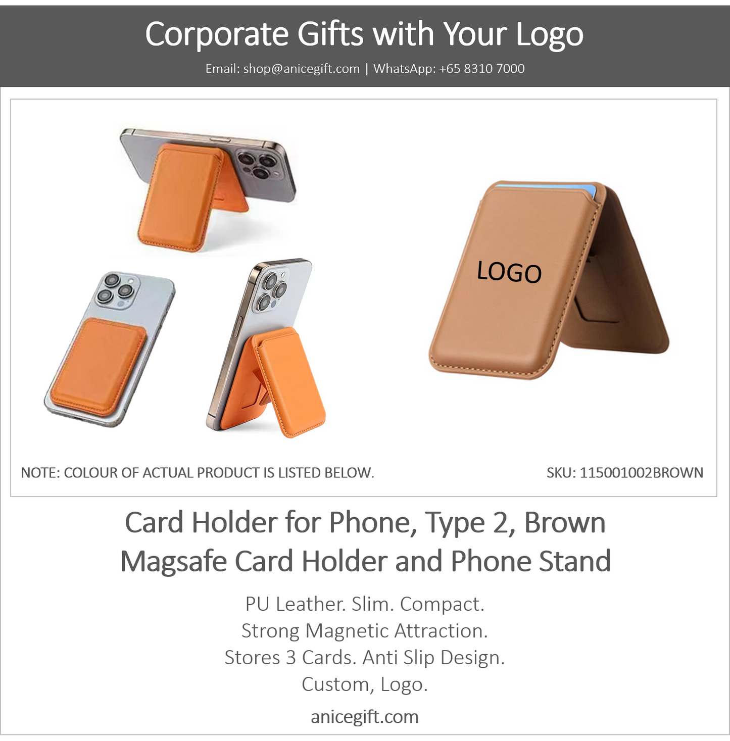 Card Holder for Phone, Type 2, Brown | Magsafe Card Holder and Phone Stand