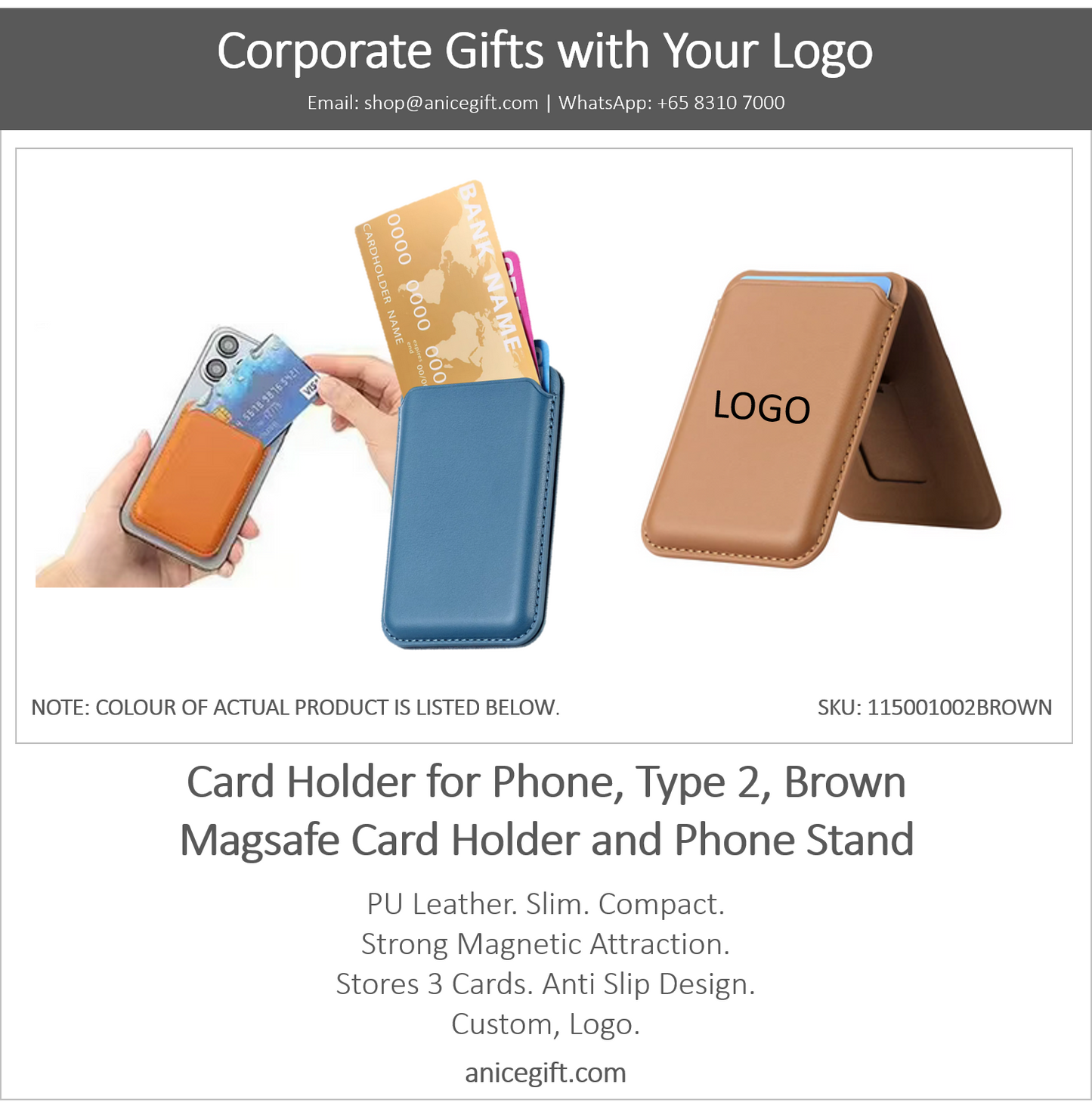 Card Holder for Phone, Type 2, Brown | Magsafe Card Holder and Phone Stand