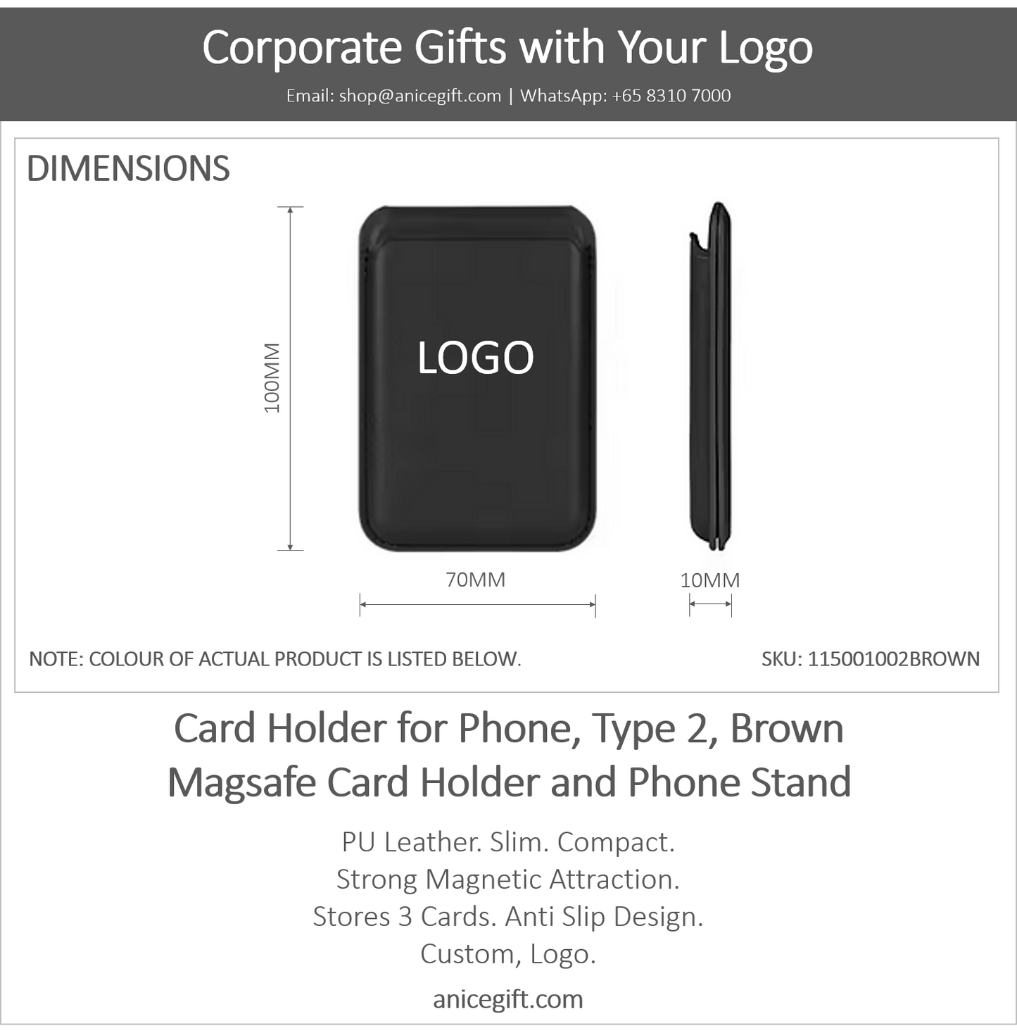 Card Holder for Phone, Type 2, Brown | Magsafe Card Holder and Phone Stand