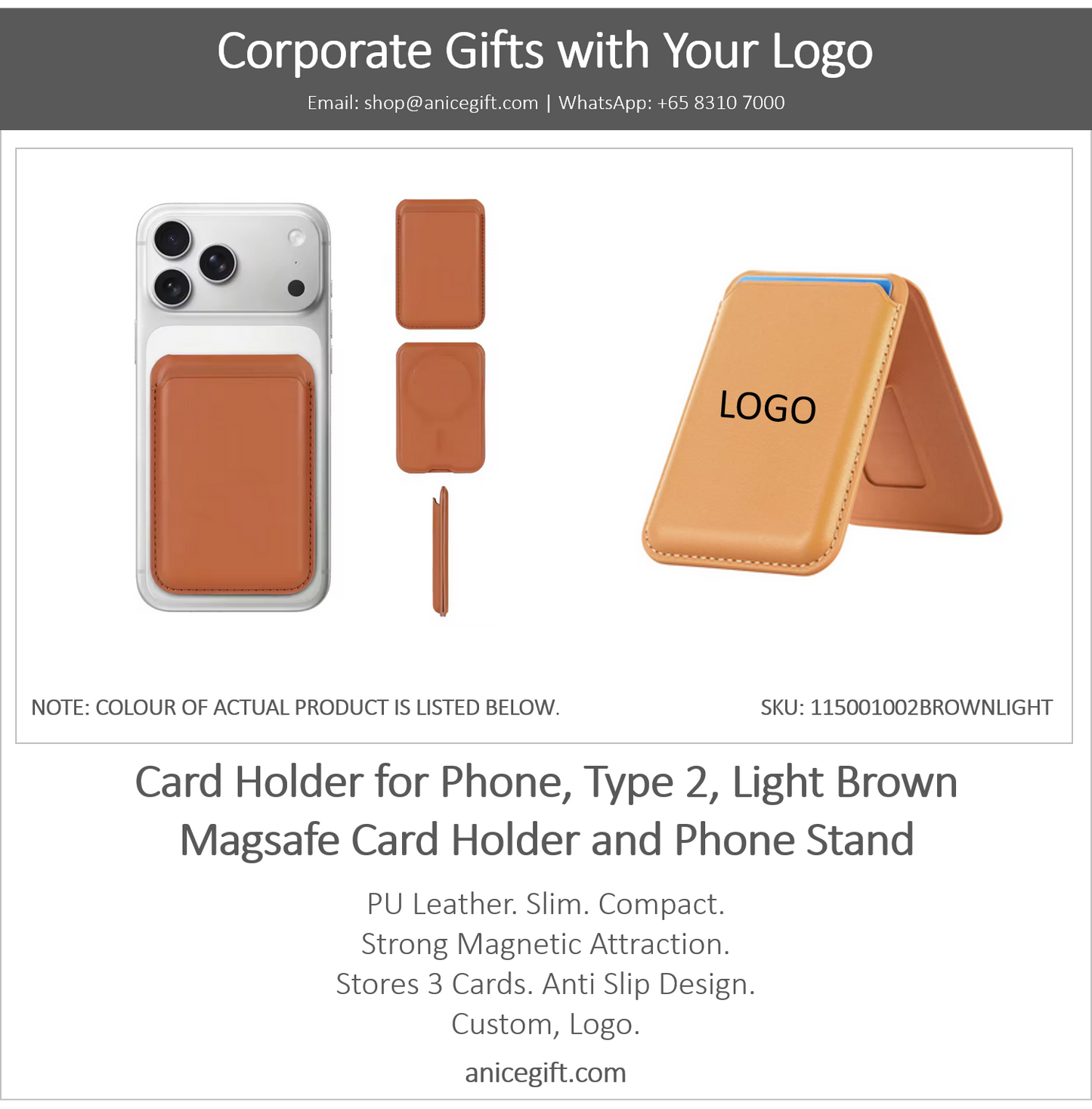 Card Holder for Phone, Type 2, Light Brown | Magsafe Card Holder and Phone Stand