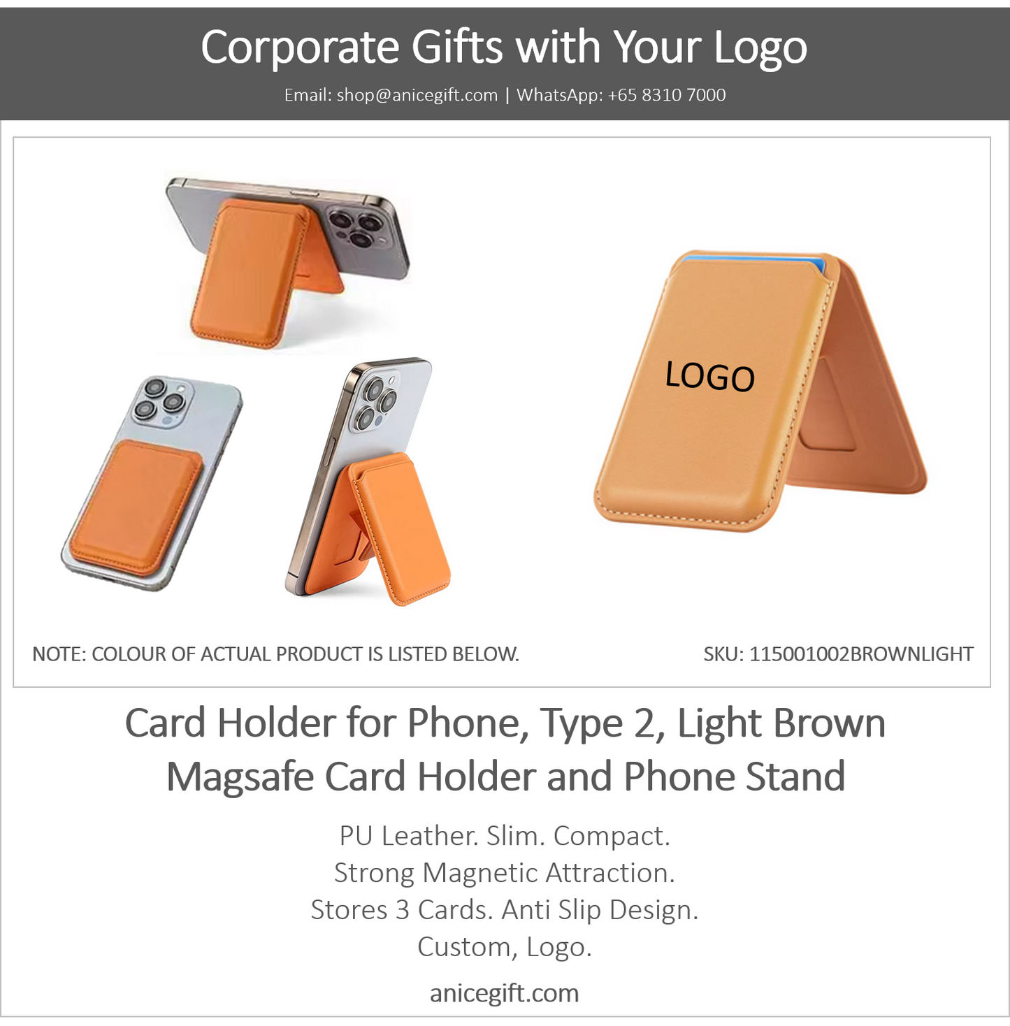 Card Holder for Phone, Type 2, Light Brown | Magsafe Card Holder and Phone Stand