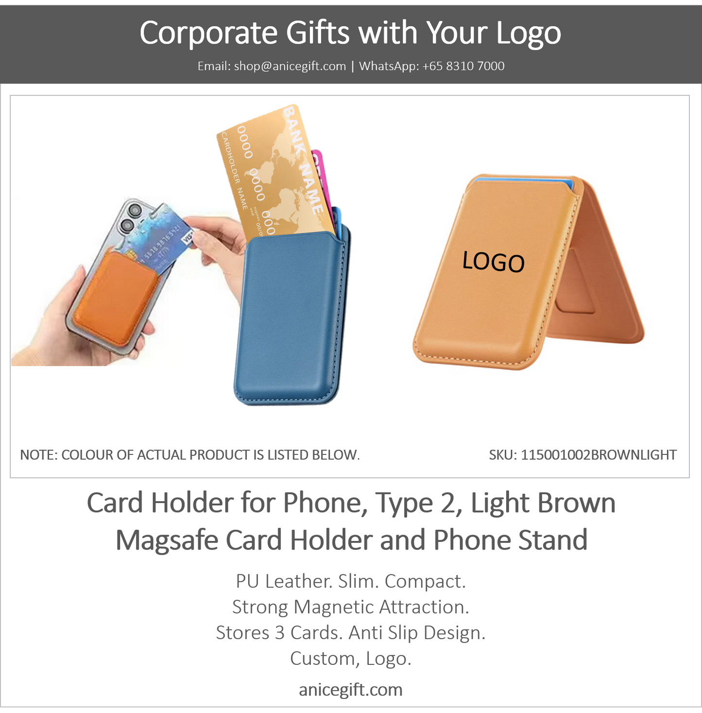 Card Holder for Phone, Type 2, Light Brown | Magsafe Card Holder and Phone Stand