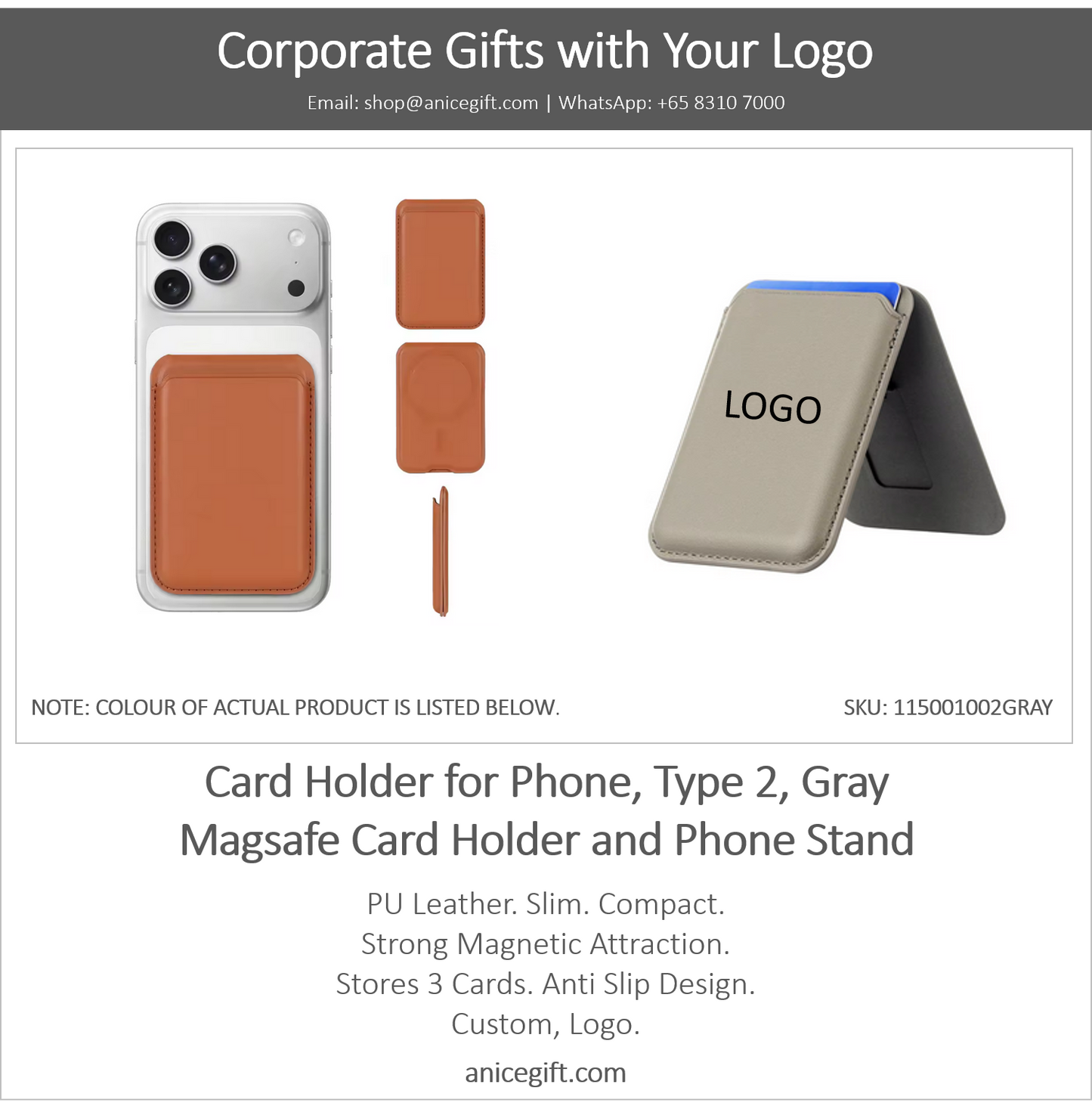 Card Holder for Phone, Type 2, Gray | Magsafe Card Holder and Phone Stand