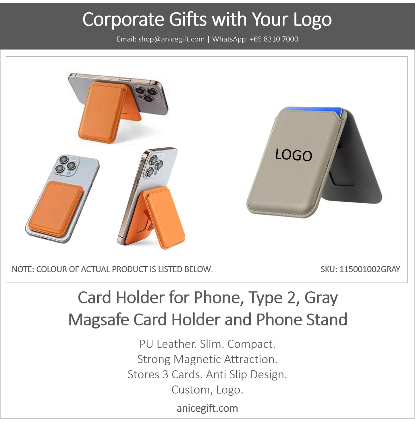Card Holder for Phone, Type 2, Gray | Magsafe Card Holder and Phone Stand