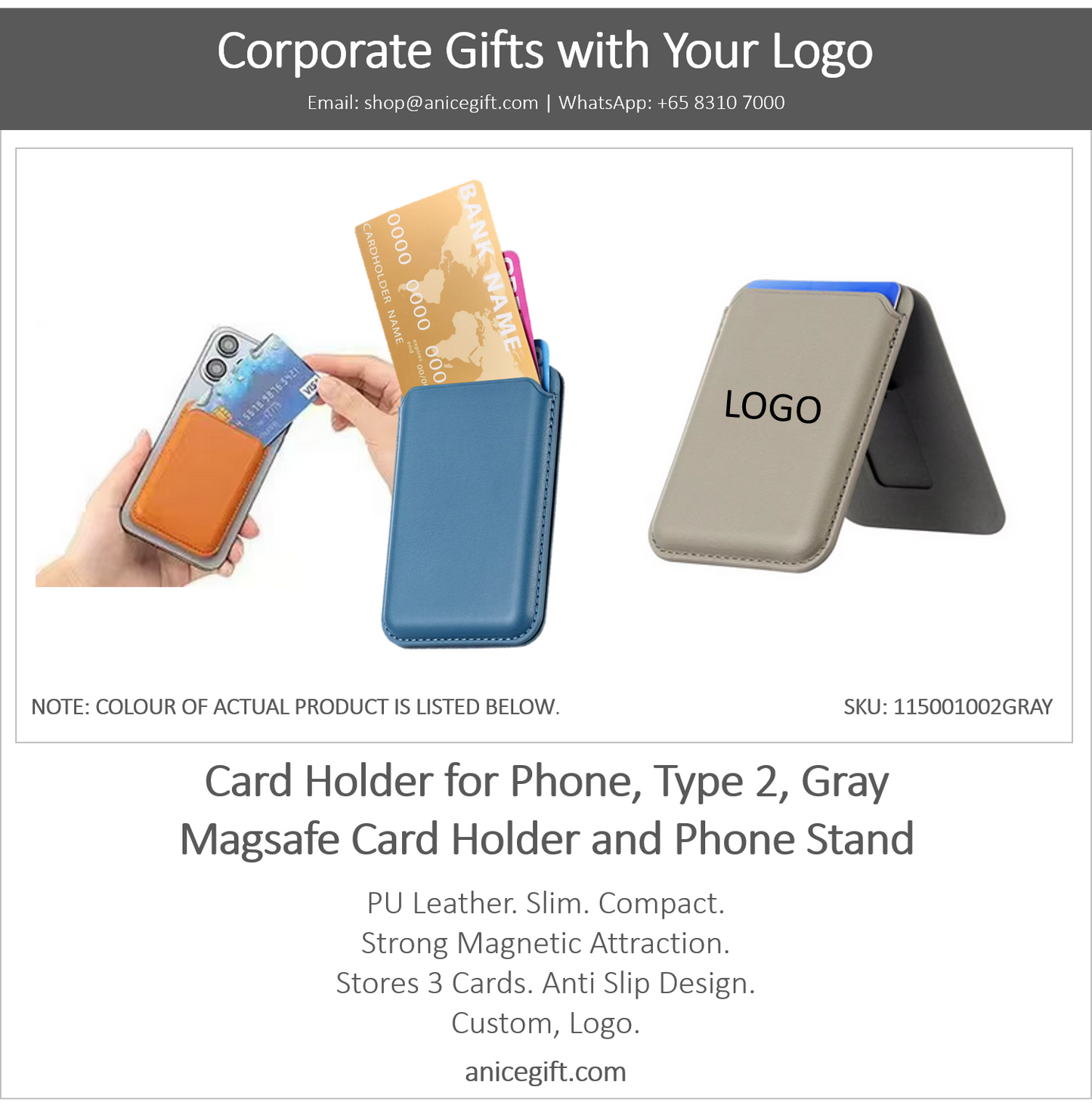 Card Holder for Phone, Type 2, Gray | Magsafe Card Holder and Phone Stand