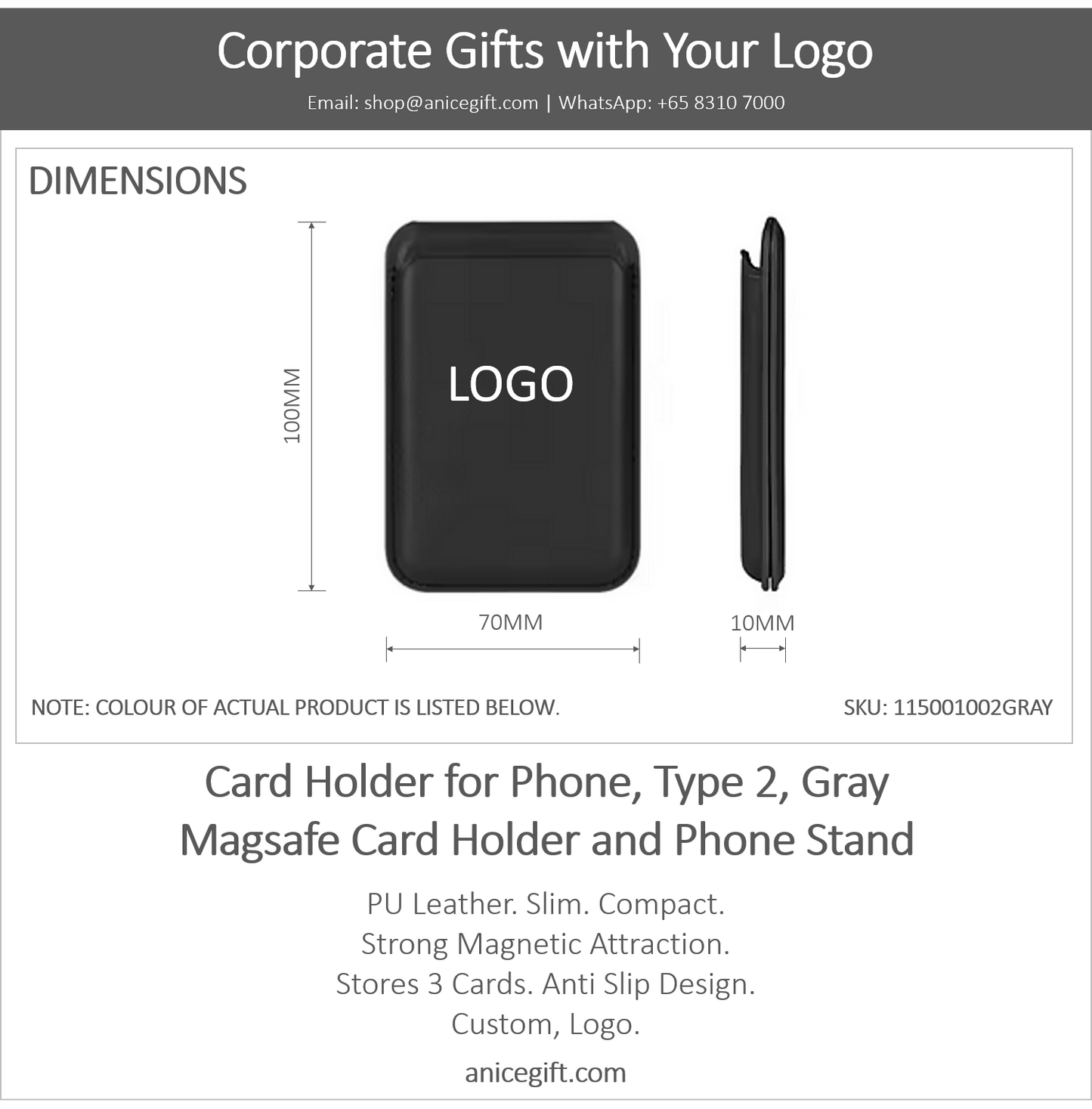 Card Holder for Phone, Type 2, Gray | Magsafe Card Holder and Phone Stand