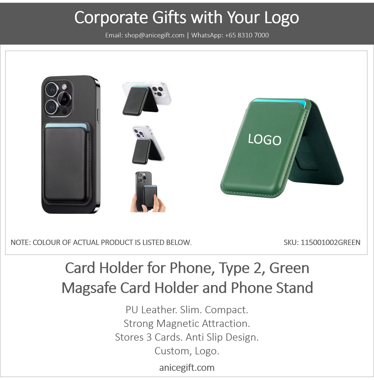 Card Holder for Phone, Type 2, Green | Magsafe Card Holder and Phone Stand