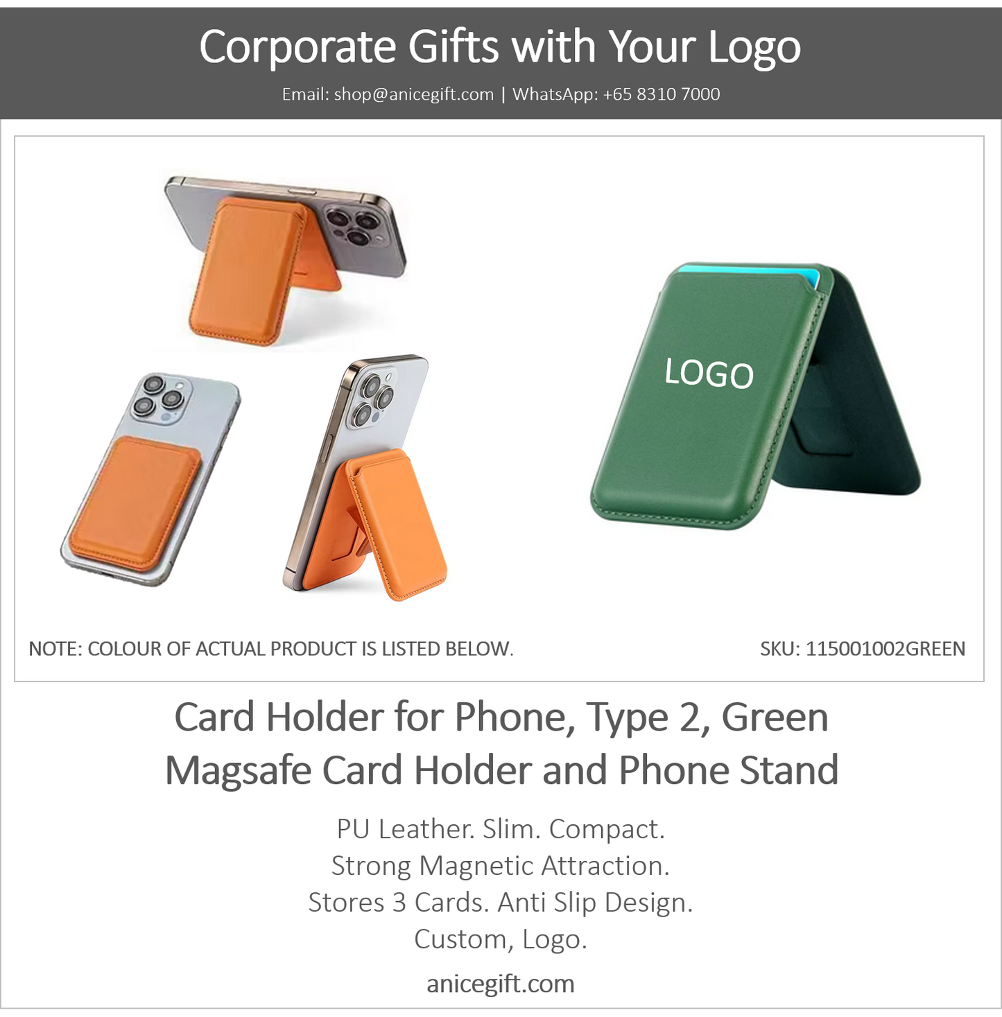Card Holder for Phone, Type 2, Green | Magsafe Card Holder and Phone Stand