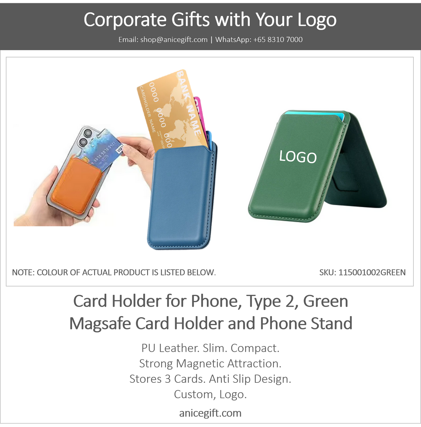Card Holder for Phone, Type 2, Green | Magsafe Card Holder and Phone Stand