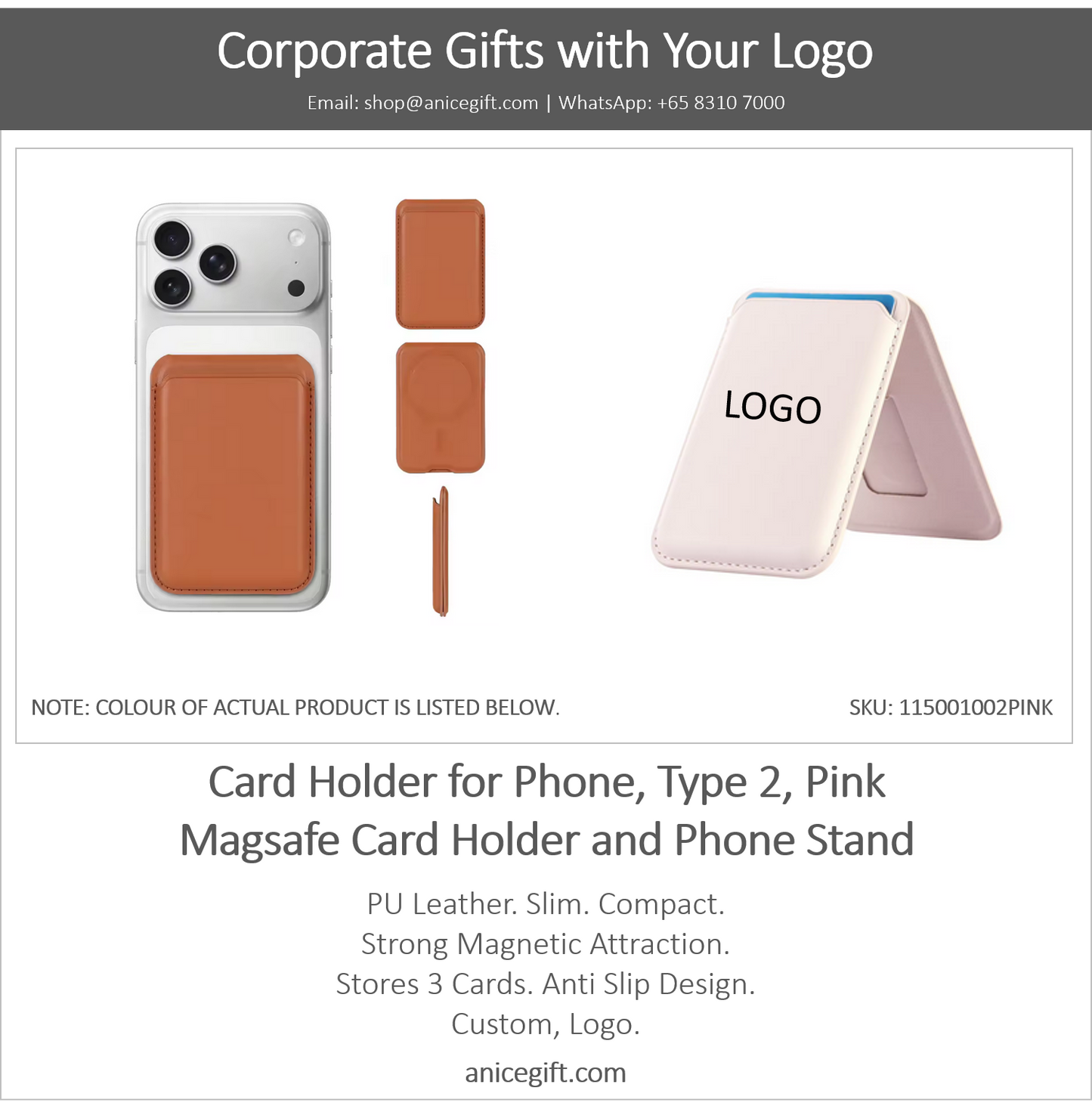 Card Holder for Phone, Type 2, Pink | Magsafe Card Holder and Phone Stand