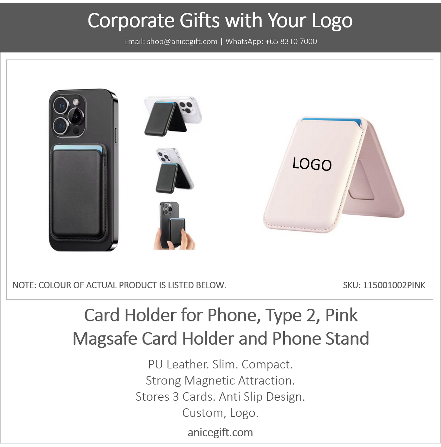 Card Holder for Phone, Type 2, Pink | Magsafe Card Holder and Phone Stand