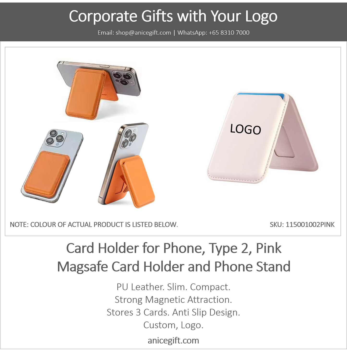 Card Holder for Phone, Type 2, Pink | Magsafe Card Holder and Phone Stand
