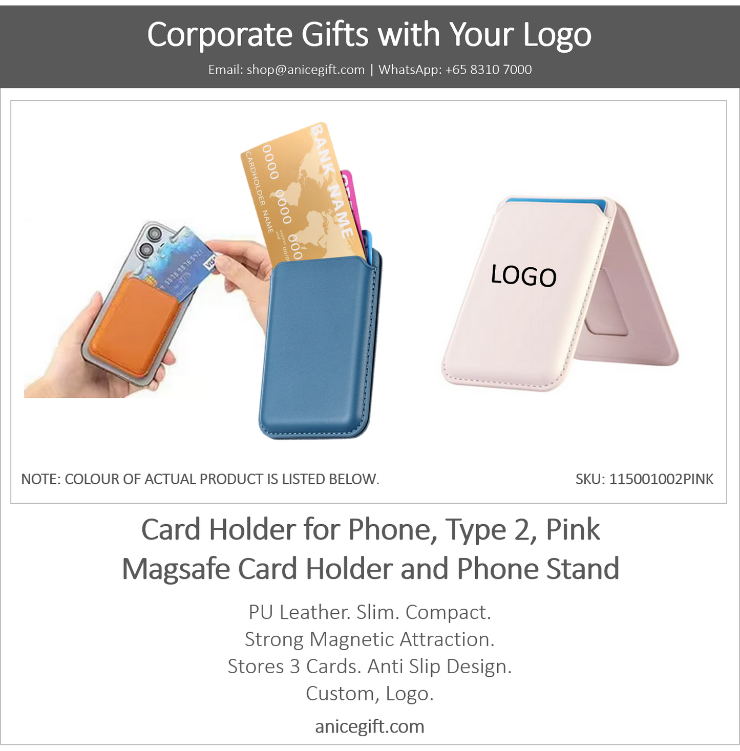 Card Holder for Phone, Type 2, Pink | Magsafe Card Holder and Phone Stand