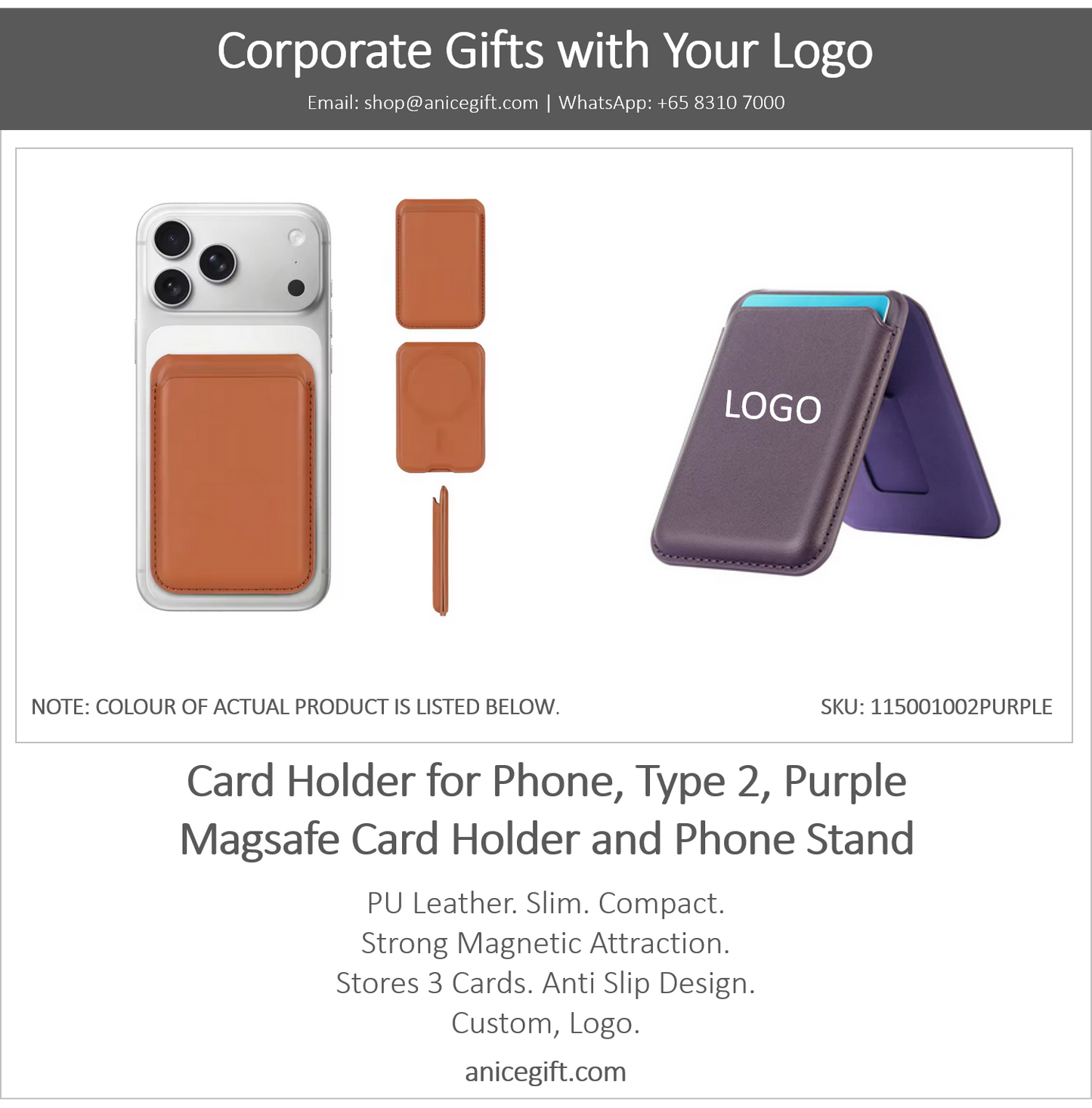 Card Holder for Phone, Type 2, Purple | Magsafe Card Holder and Phone Stand