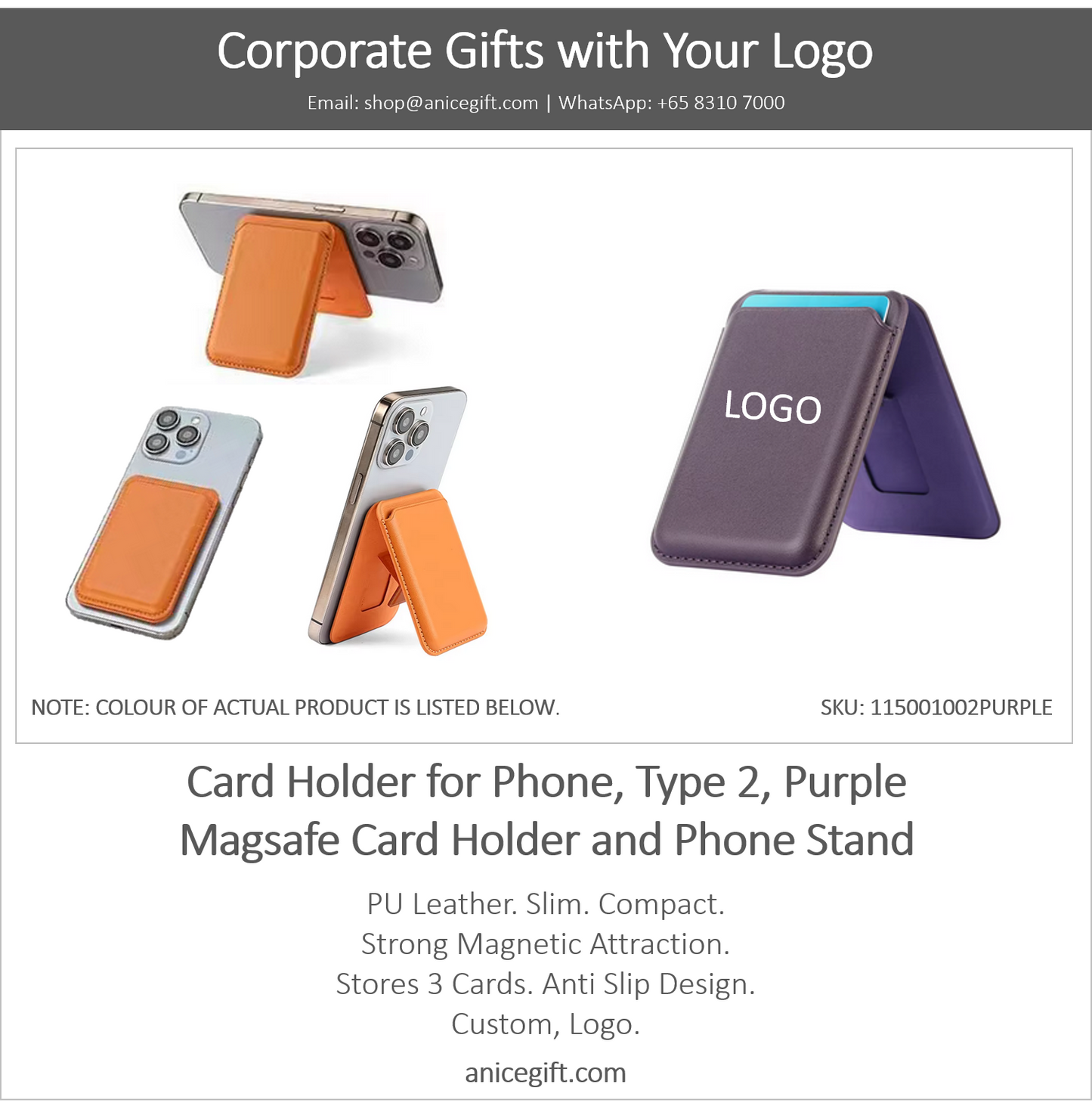 Card Holder for Phone, Type 2, Purple | Magsafe Card Holder and Phone Stand