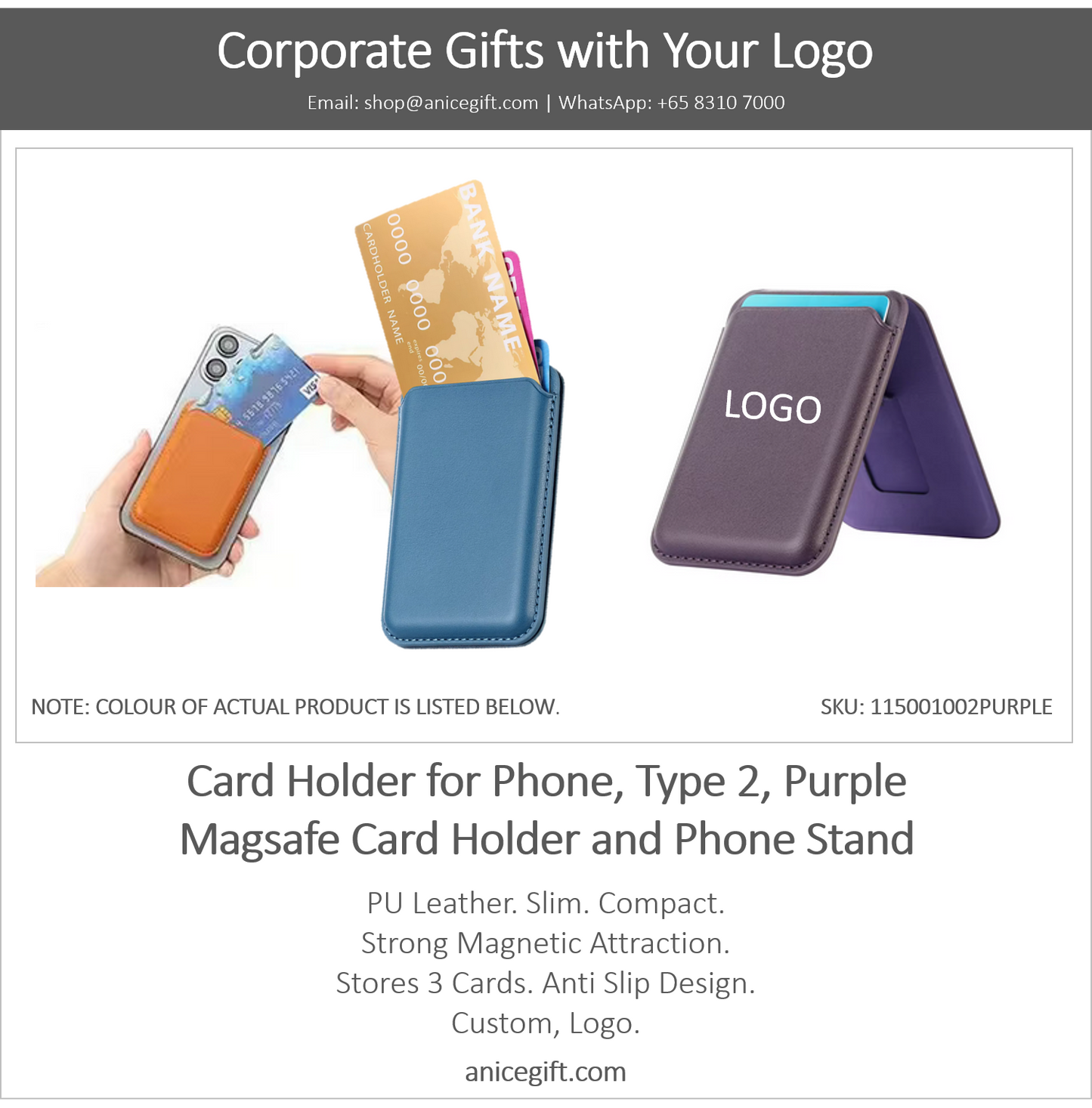 Card Holder for Phone, Type 2, Purple | Magsafe Card Holder and Phone Stand