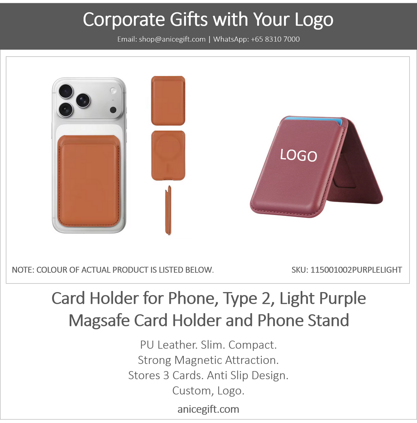 Card Holder for Phone, Type 2, Light Purple | Magsafe Card Holder and Phone Stand