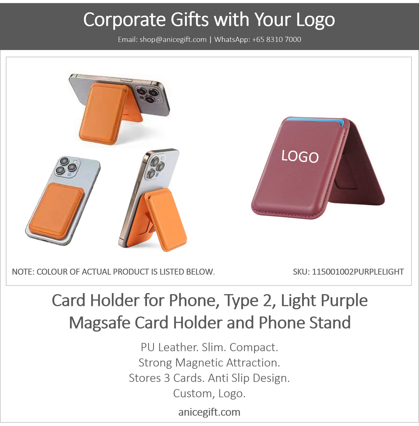 Card Holder for Phone, Type 2, Light Purple | Magsafe Card Holder and Phone Stand