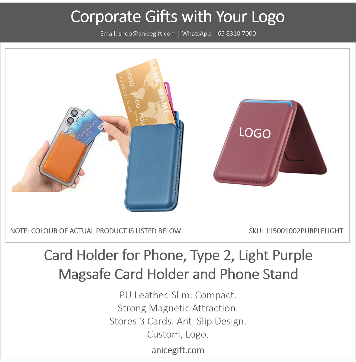 Card Holder for Phone, Type 2, Light Purple | Magsafe Card Holder and Phone Stand