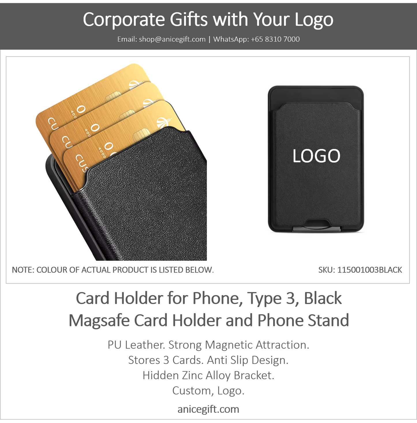 Card Holder for Phone, Type 3, Black | Magsafe Card Holder and Phone Stand