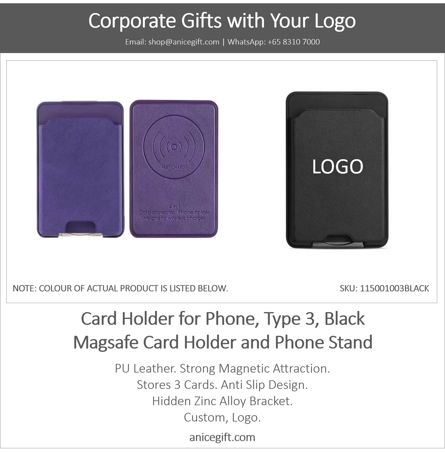Card Holder for Phone, Type 3, Black | Magsafe Card Holder and Phone Stand