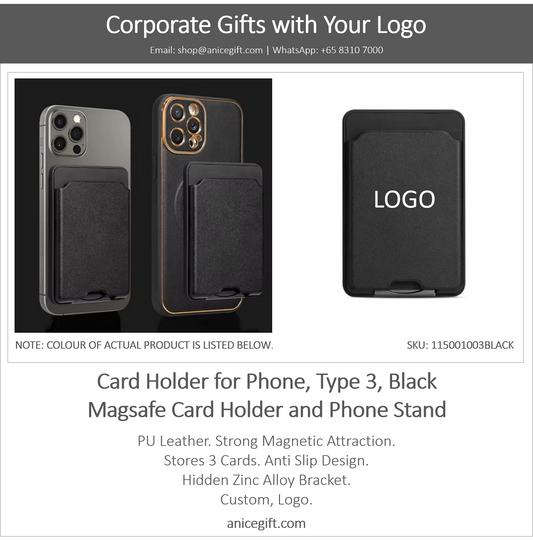 Card Holder for Phone, Type 3, Black | Magsafe Card Holder and Phone Stand