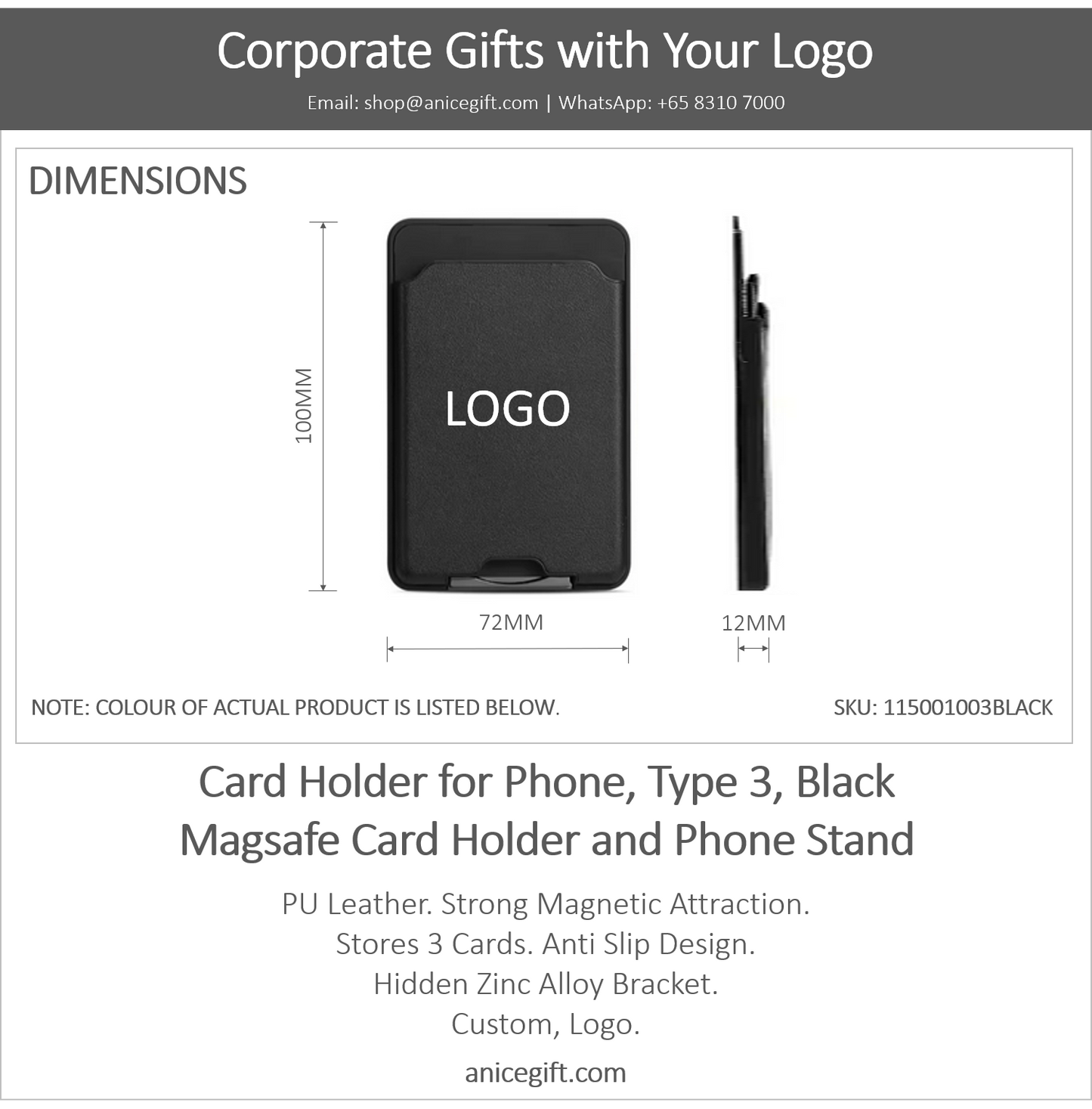 Card Holder for Phone, Type 3, Black | Magsafe Card Holder and Phone Stand