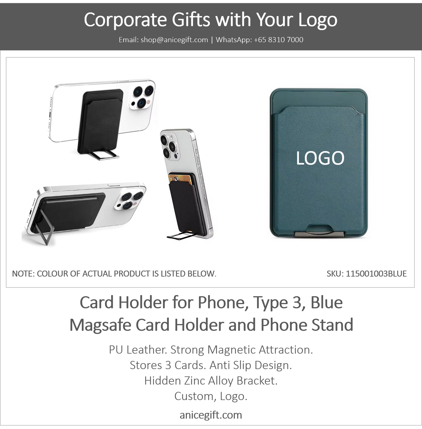 Card Holder for Phone, Type 3, Blue | Magsafe Card Holder and Phone Stand