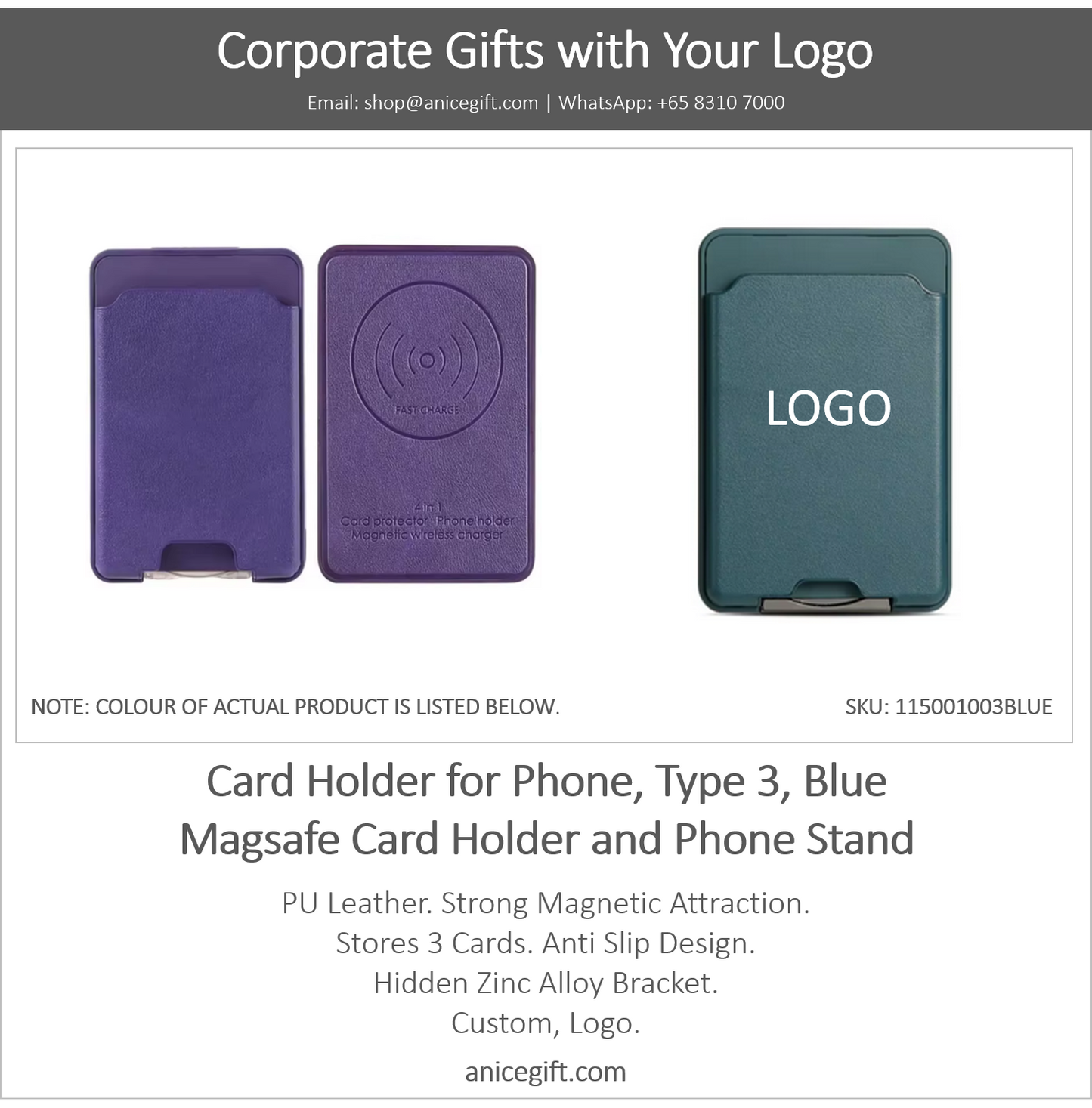 Card Holder for Phone, Type 3, Blue | Magsafe Card Holder and Phone Stand