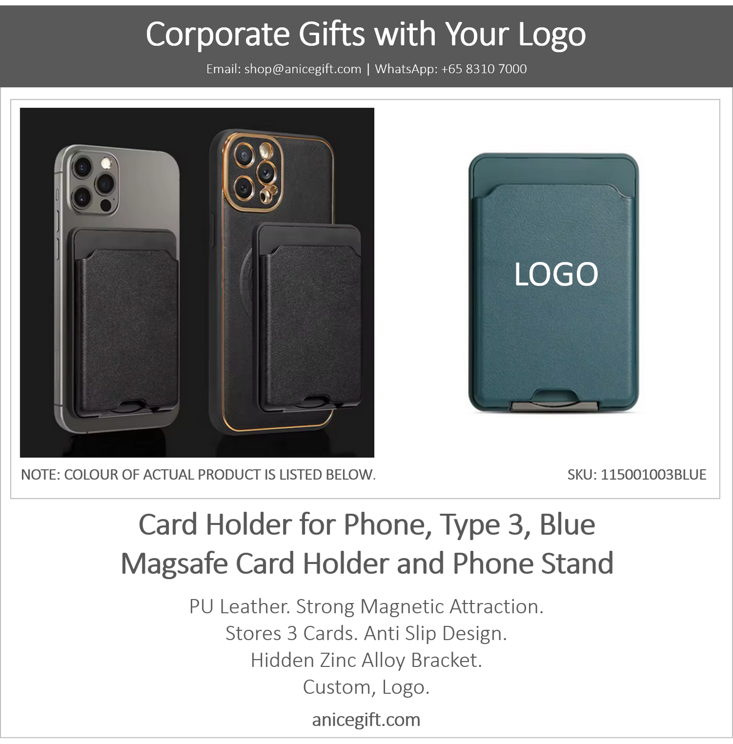 Card Holder for Phone, Type 3, Blue | Magsafe Card Holder and Phone Stand