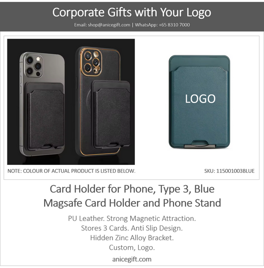 Card Holder for Phone, Type 3, Blue | Magsafe Card Holder and Phone Stand