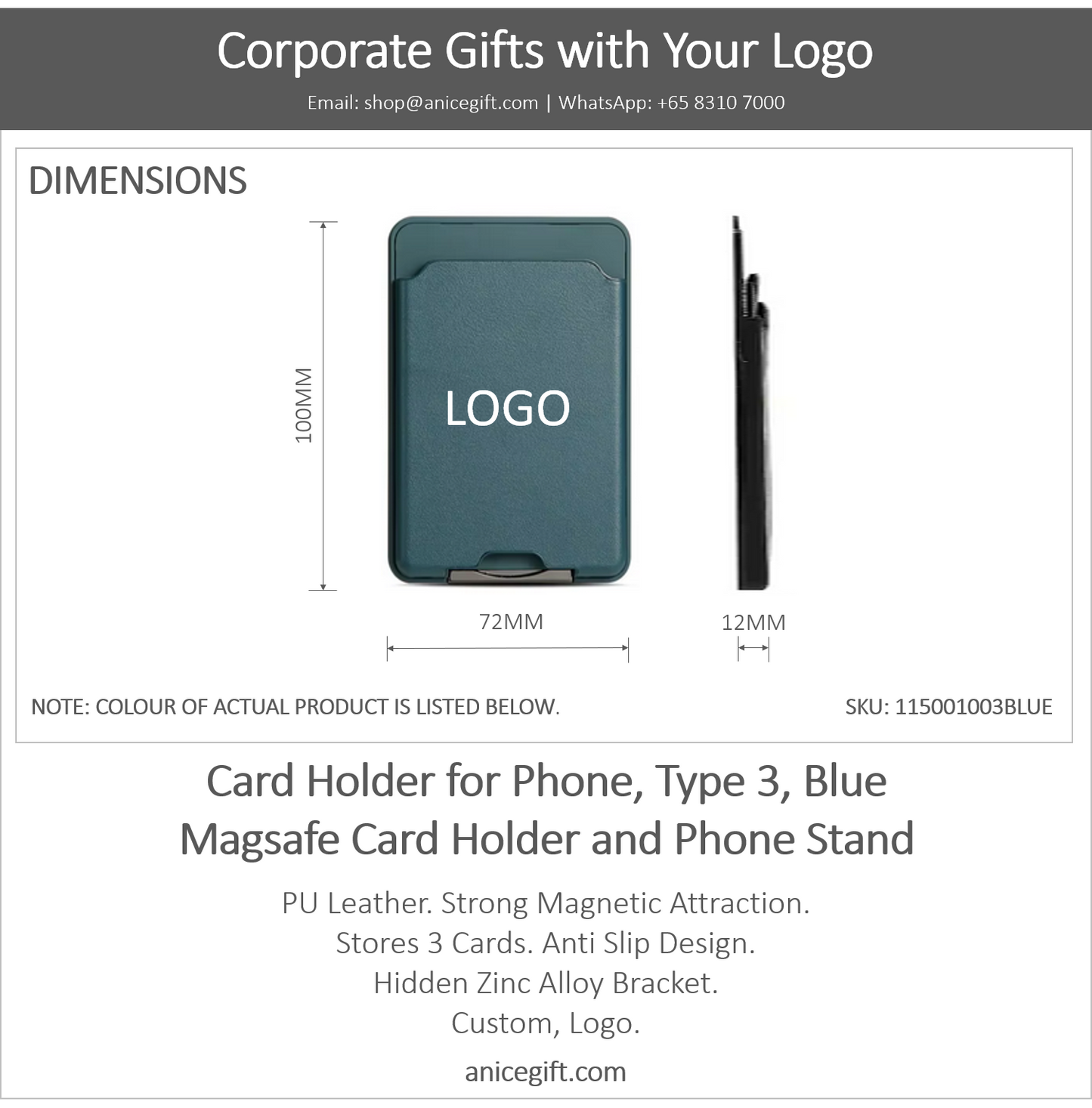 Card Holder for Phone, Type 3, Blue | Magsafe Card Holder and Phone Stand