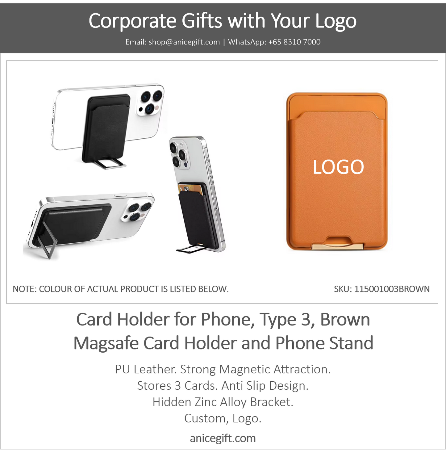 Card Holder for Phone, Type 3, Brown | Magsafe Card Holder and Phone Stand
