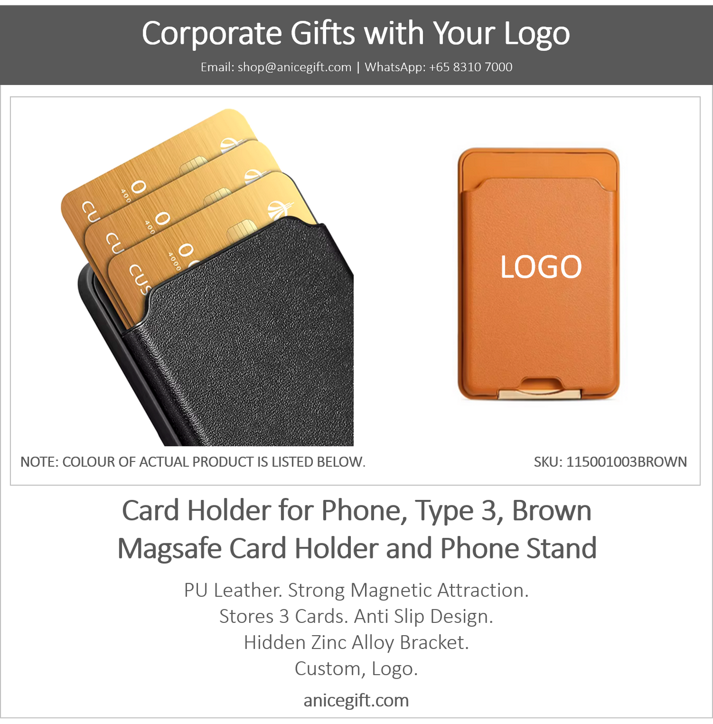 Card Holder for Phone, Type 3, Brown | Magsafe Card Holder and Phone Stand