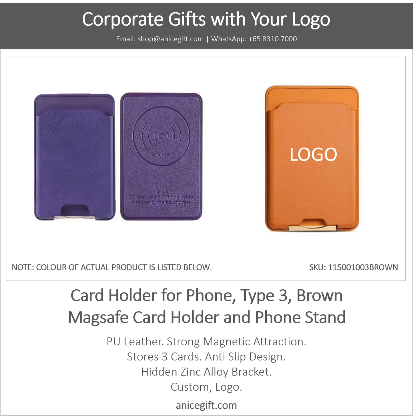 Card Holder for Phone, Type 3, Brown | Magsafe Card Holder and Phone Stand