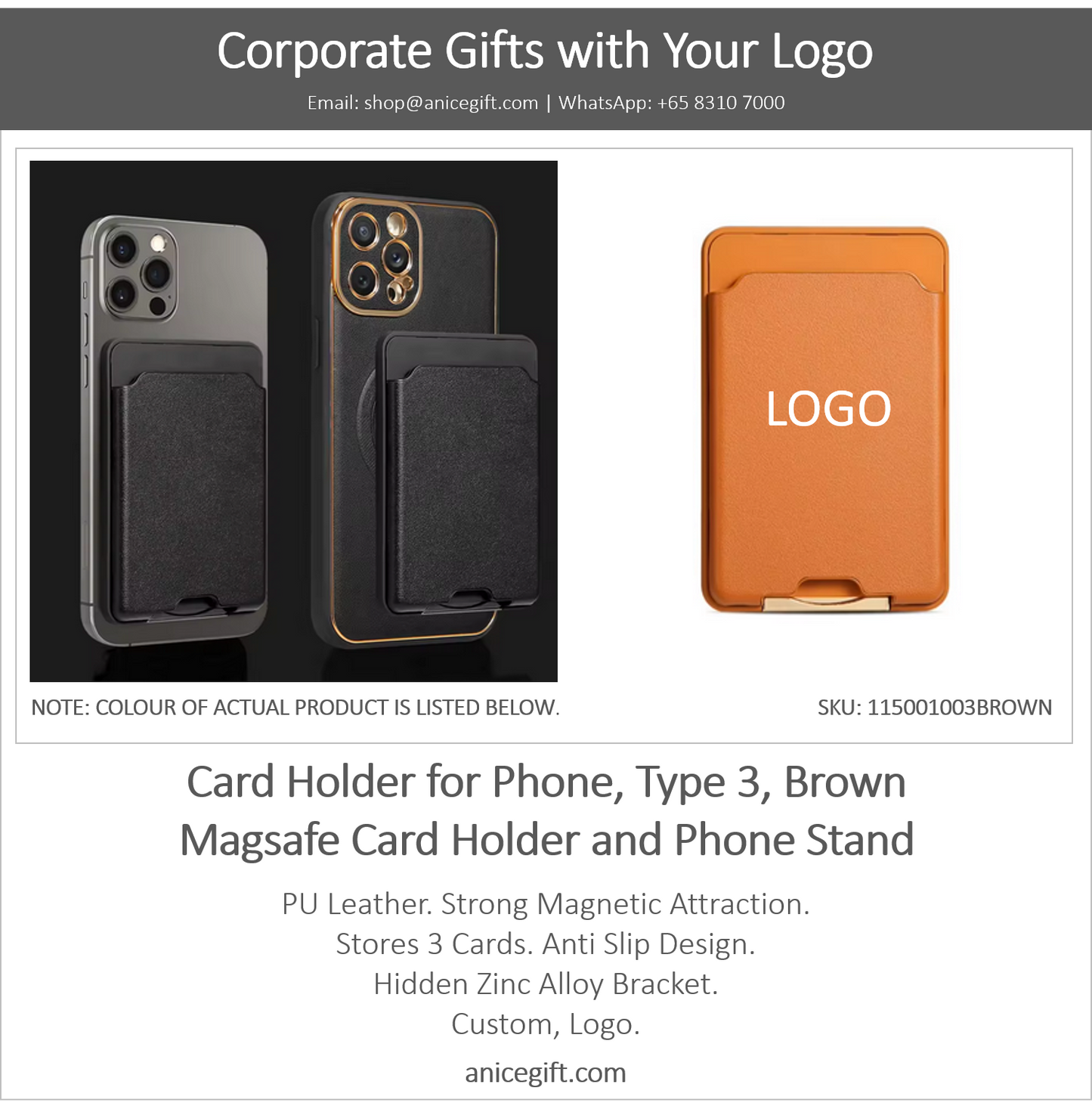 Card Holder for Phone, Type 3, Brown | Magsafe Card Holder and Phone Stand