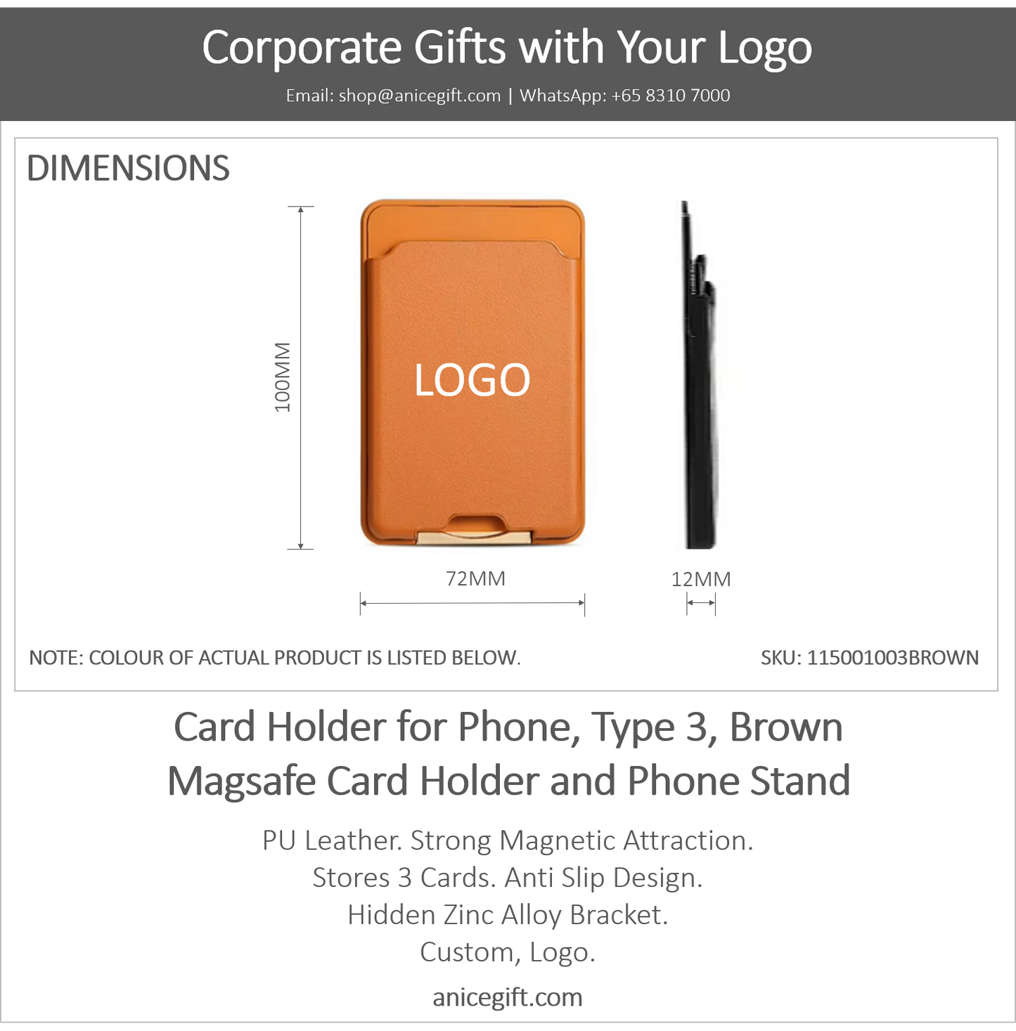 Card Holder for Phone, Type 3, Brown | Magsafe Card Holder and Phone Stand