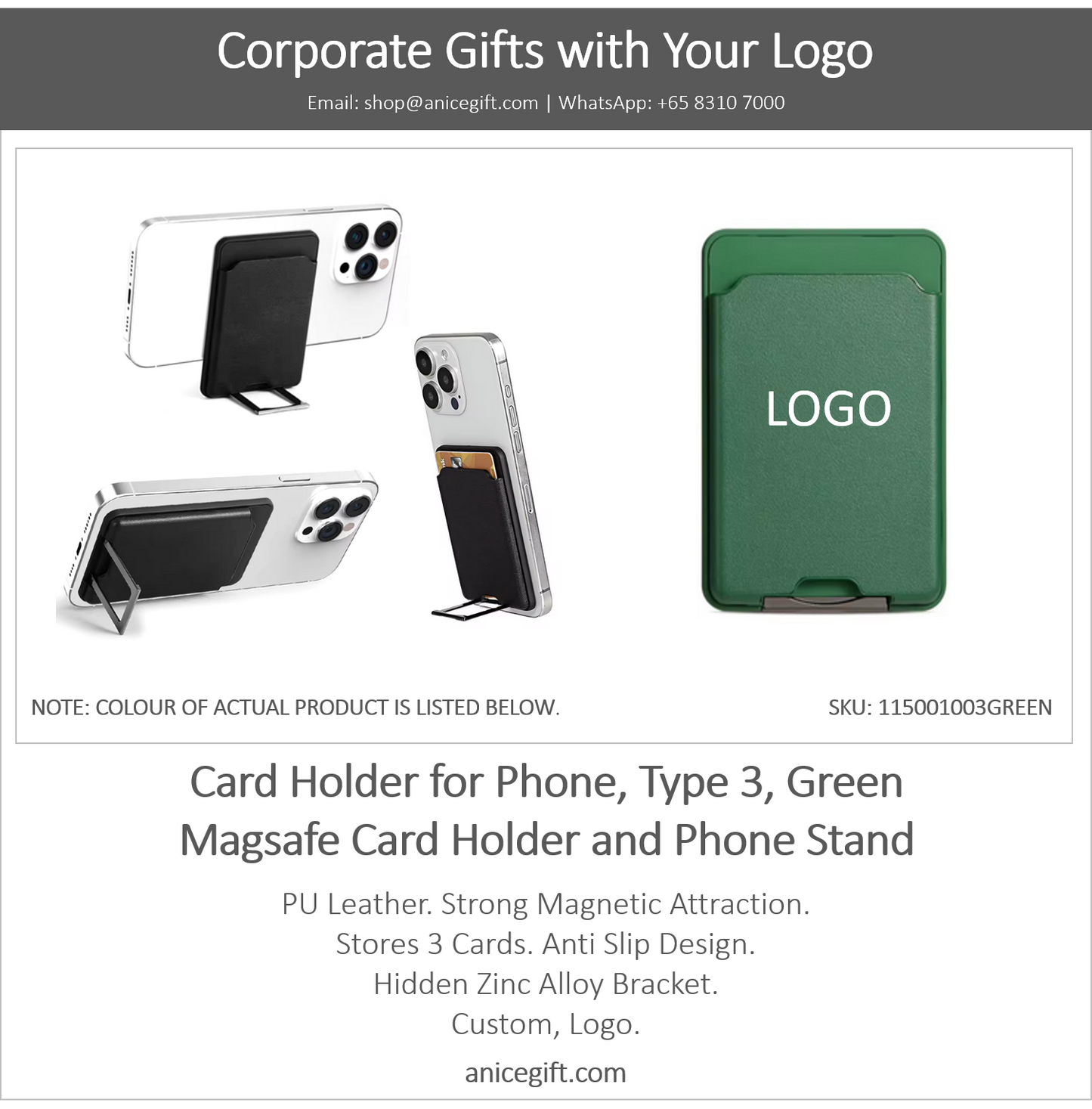 Card Holder for Phone, Type 3, Green | Magsafe Card Holder and Phone Stand