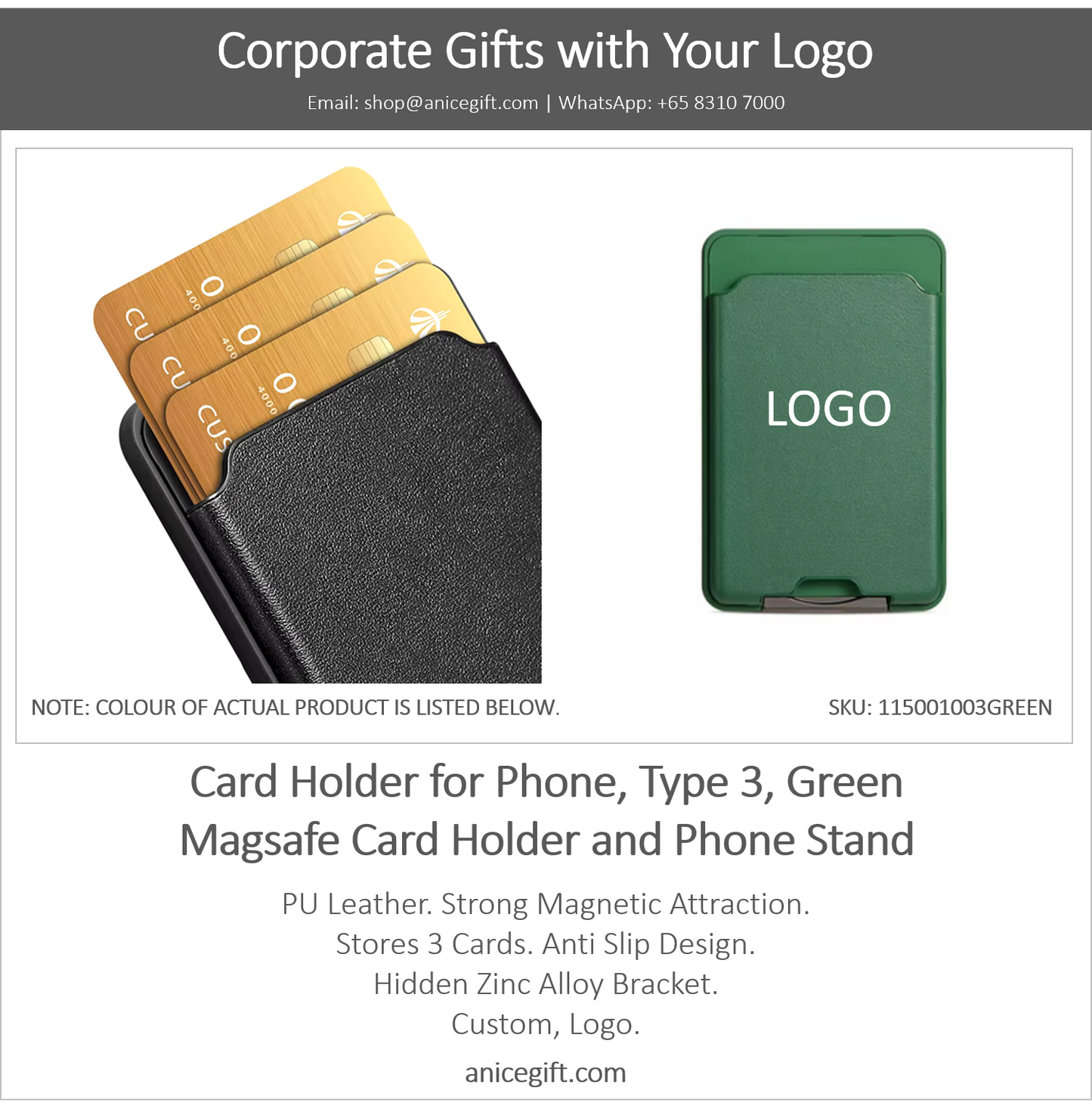 Card Holder for Phone, Type 3, Green | Magsafe Card Holder and Phone Stand