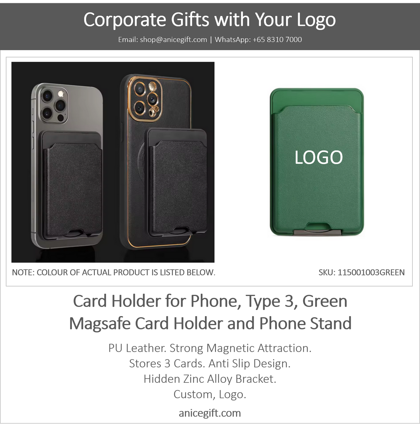 Card Holder for Phone, Type 3, Green | Magsafe Card Holder and Phone Stand