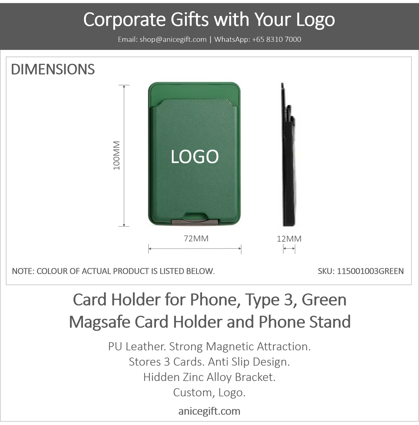 Card Holder for Phone, Type 3, Green | Magsafe Card Holder and Phone Stand