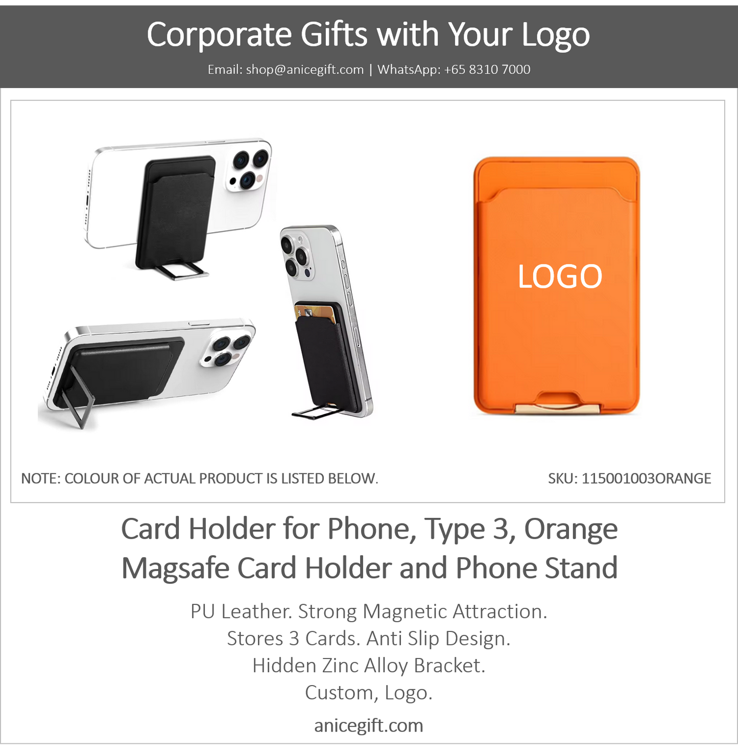 Card Holder for Phone, Type 3, Orange | Magsafe Card Holder and Phone Stand