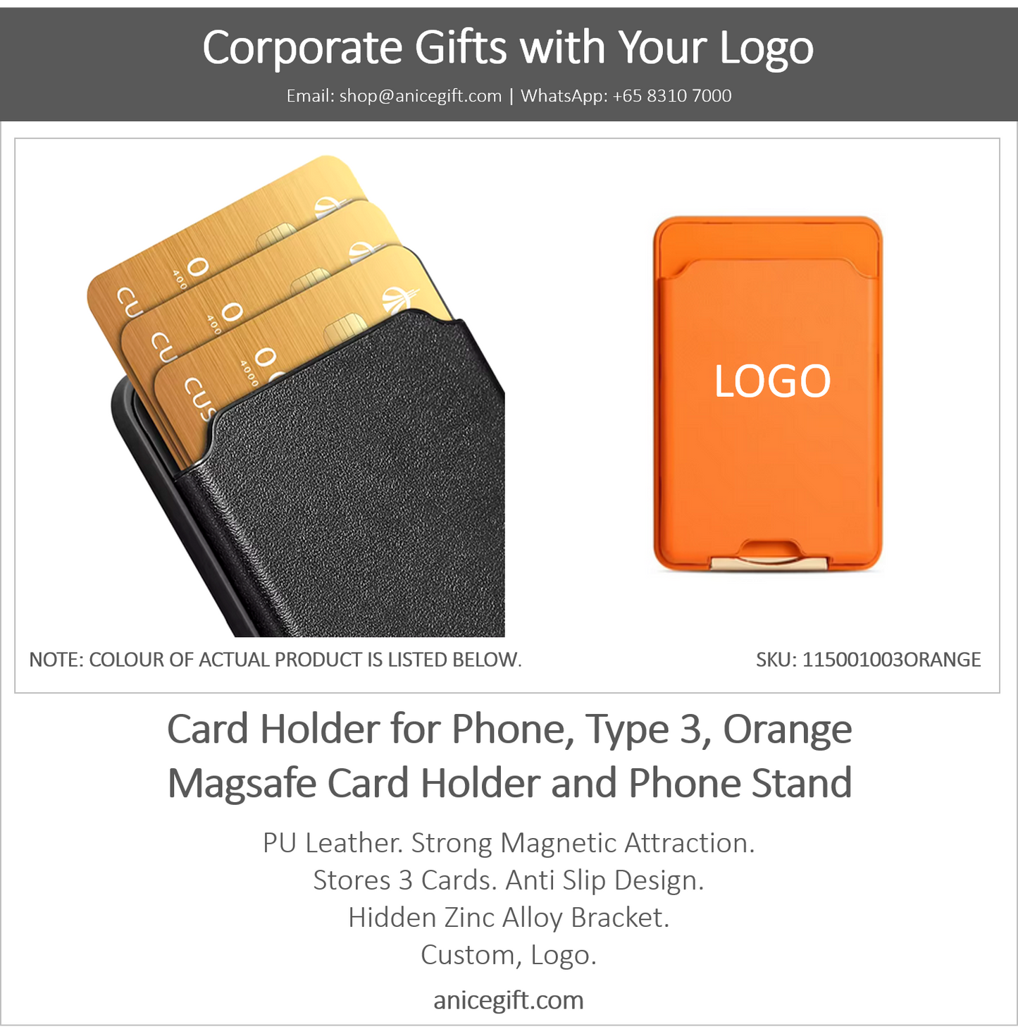 Card Holder for Phone, Type 3, Orange | Magsafe Card Holder and Phone Stand