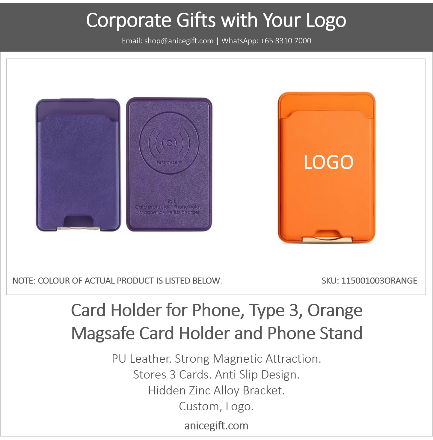 Card Holder for Phone, Type 3, Orange | Magsafe Card Holder and Phone Stand