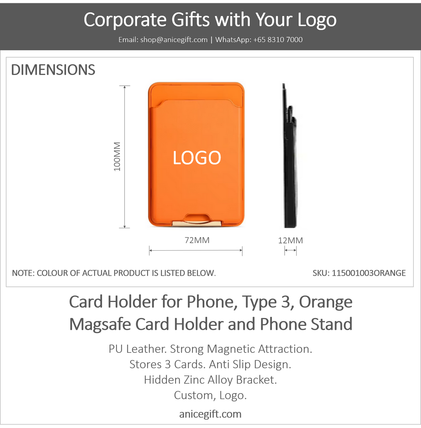 Card Holder for Phone, Type 3, Orange | Magsafe Card Holder and Phone Stand