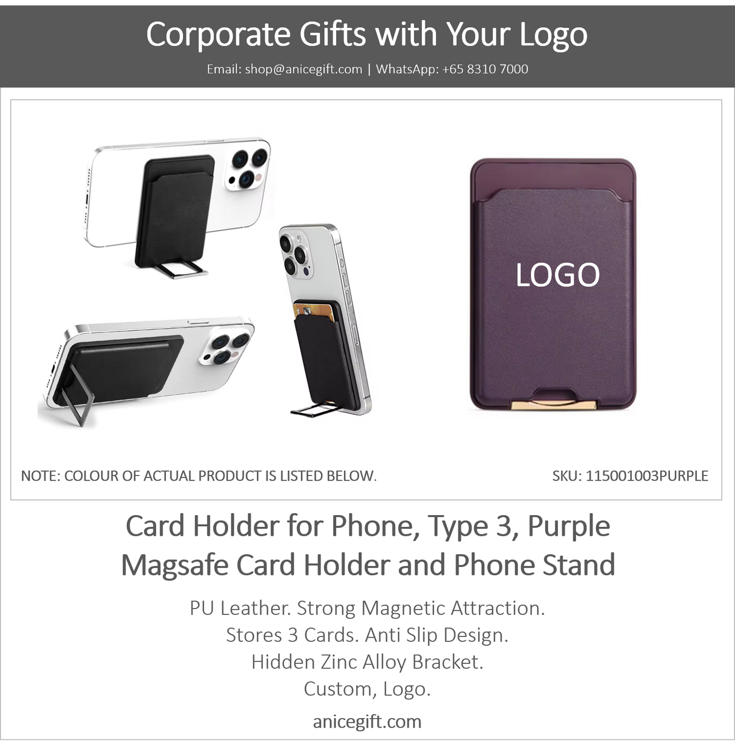 Card Holder for Phone, Type 3, Purple | Magsafe Card Holder and Phone Stand
