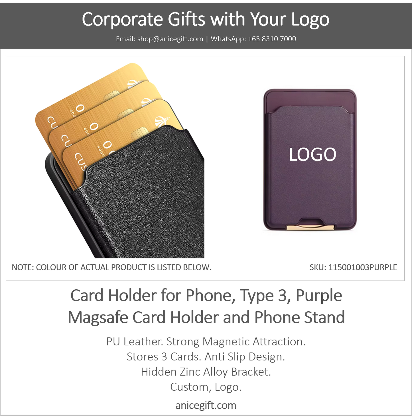 Card Holder for Phone, Type 3, Purple | Magsafe Card Holder and Phone Stand