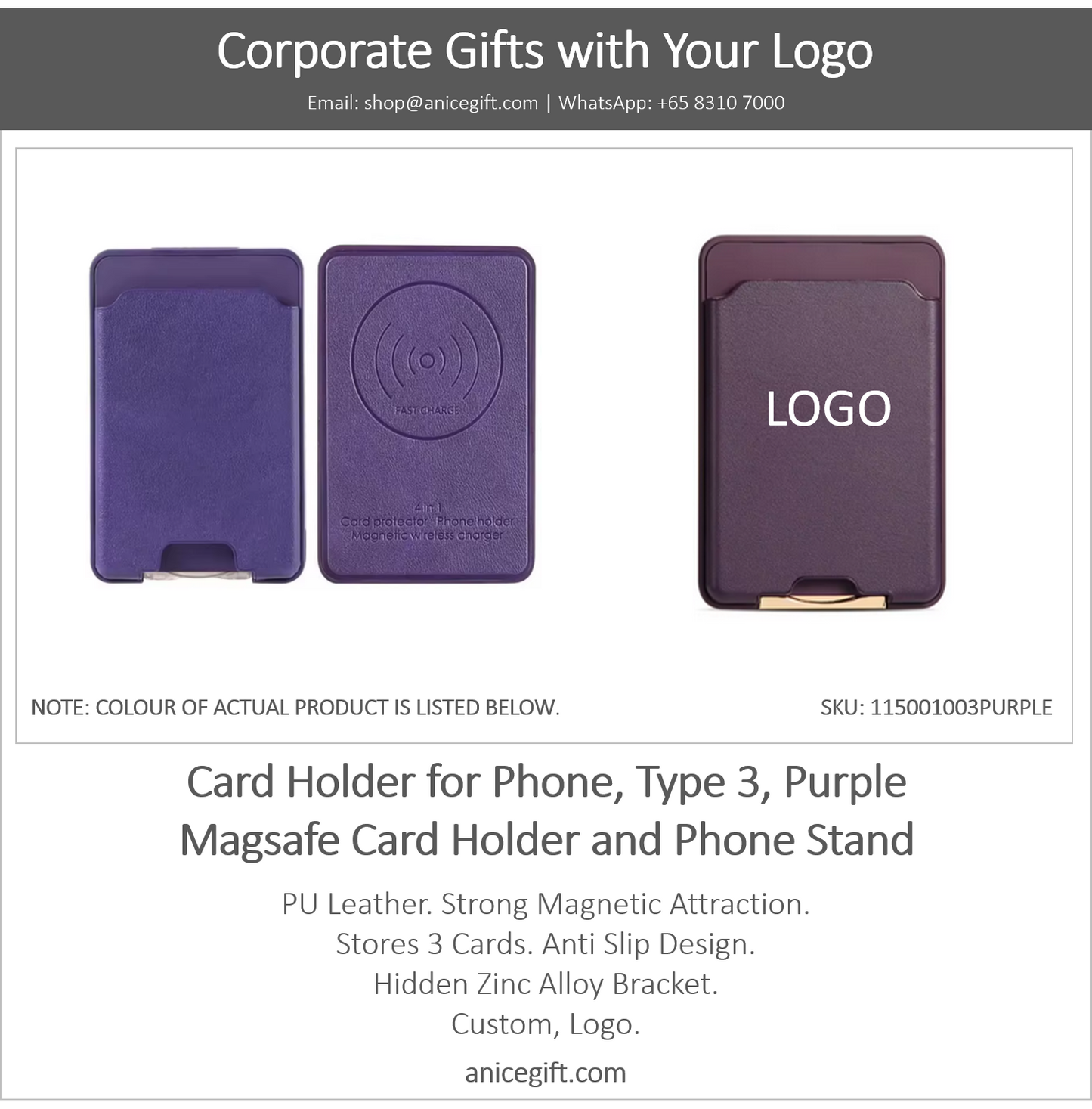Card Holder for Phone, Type 3, Purple | Magsafe Card Holder and Phone Stand
